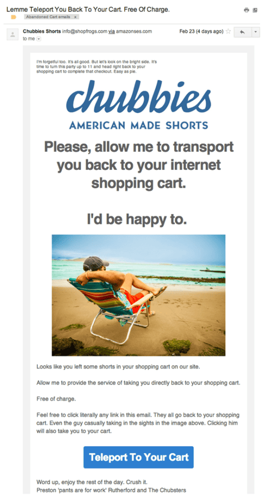 Chubbies abandoned cart email marketing strategy