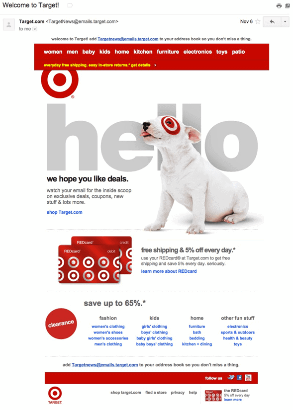 Target welcome email marketing strategy