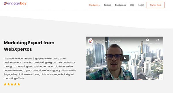 A testimonial for EngageBay
