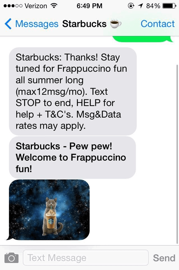SMS marketing example starbucks