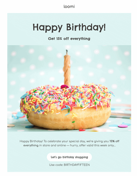 Loomi birthday email example