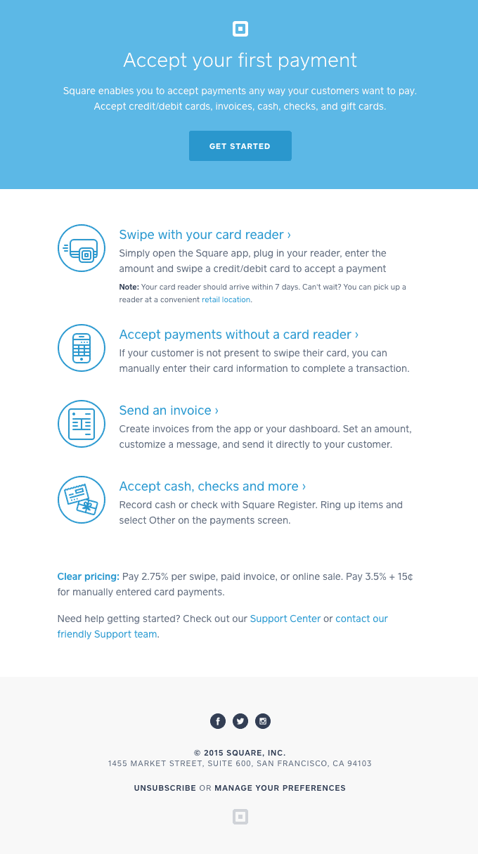 Square onboarding email example