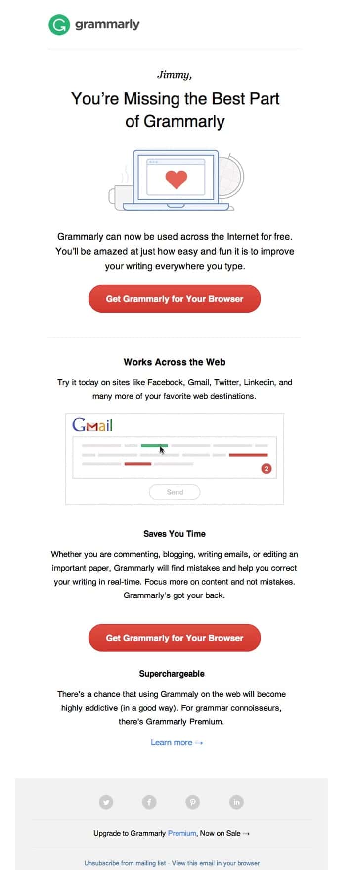Grammarly retention email example