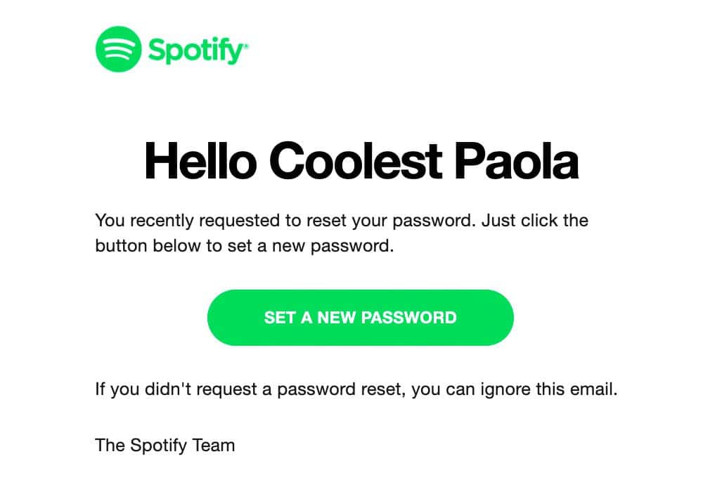 Spotify transactional email example