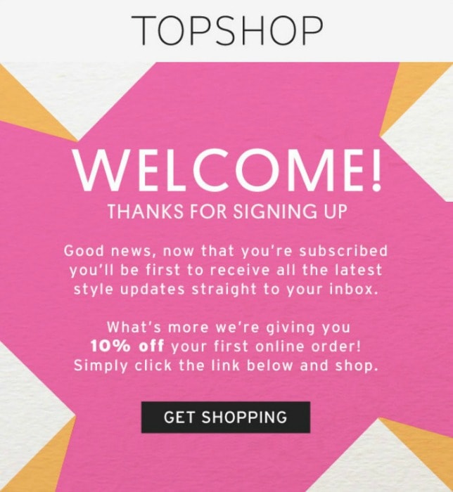 Topshop welcome email example