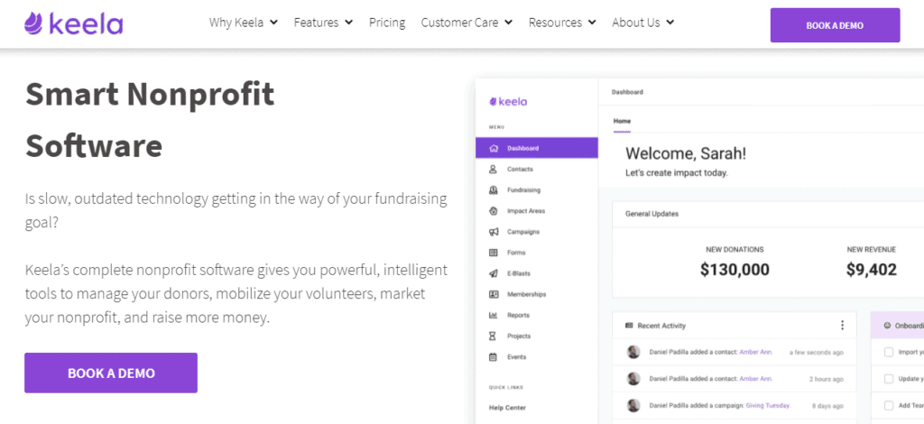 Marketing automation software for nonprofits: Keela