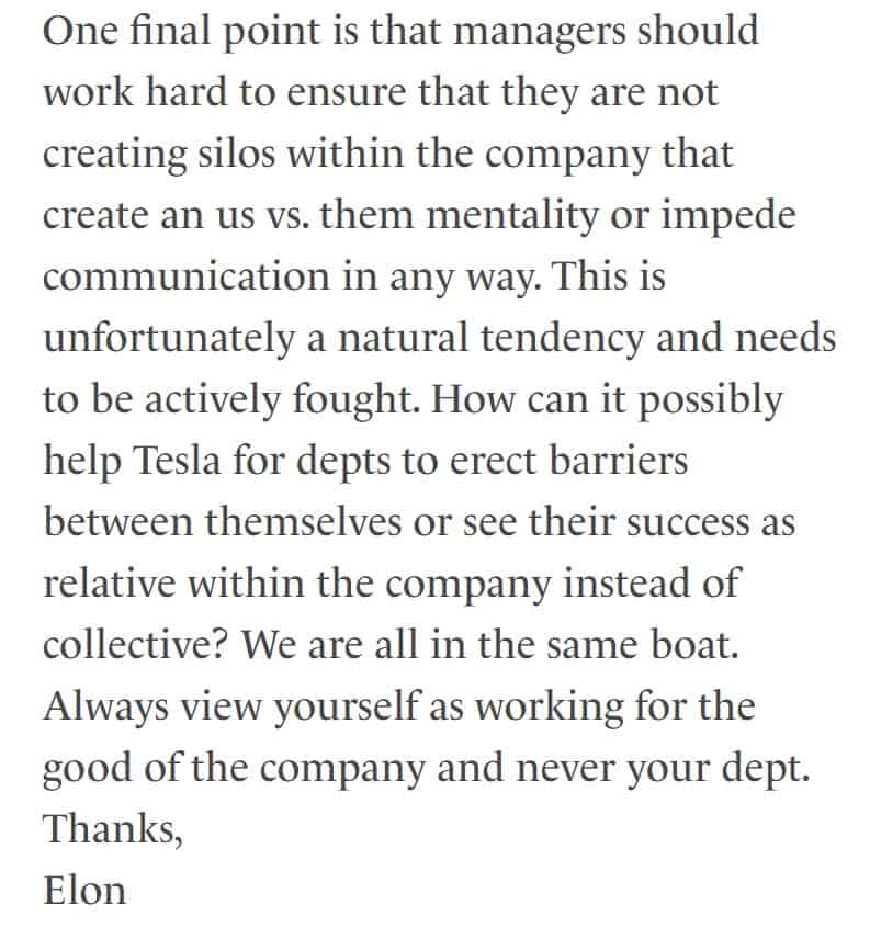 break silo mentality Elon Musk email