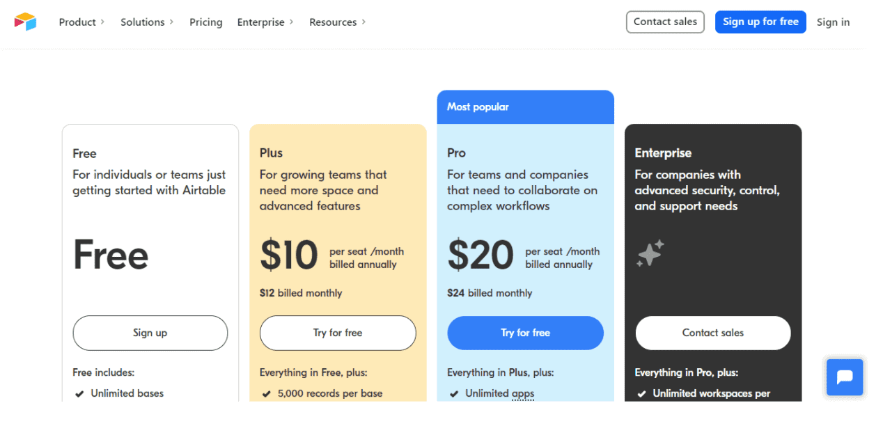 airtable pricing