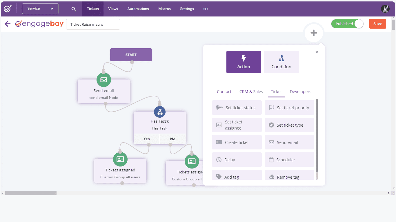 EngageBay ticket automation