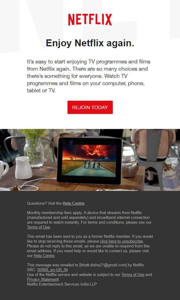Netflix winback email marketing strategy