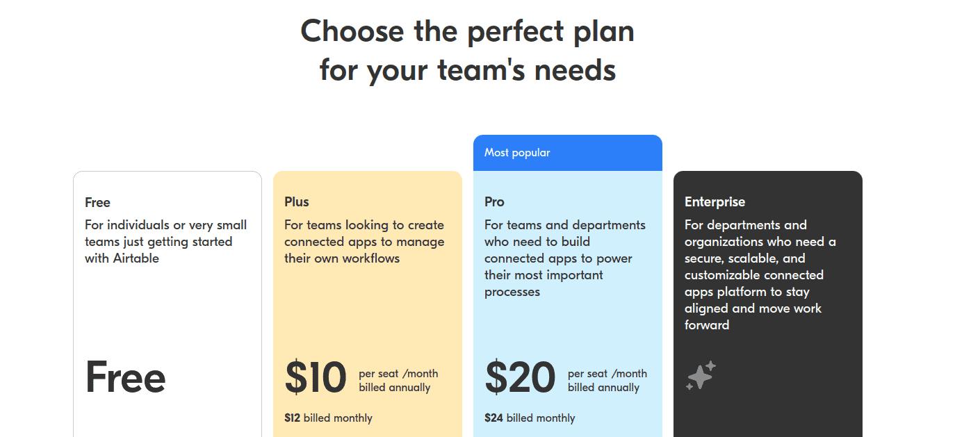 Airtable personal CRM pricing