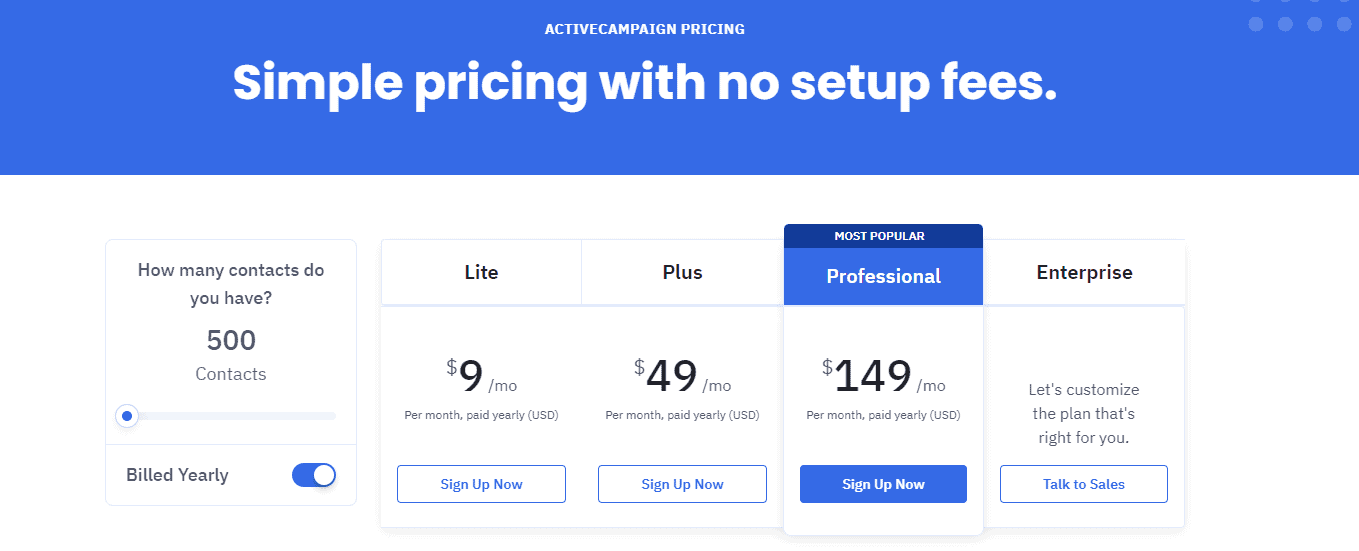 Sendinblue alternatives -- ActiveCampaign Pricing