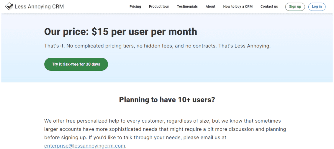 Cloud-based CRM Less Annoying CRM pricing
