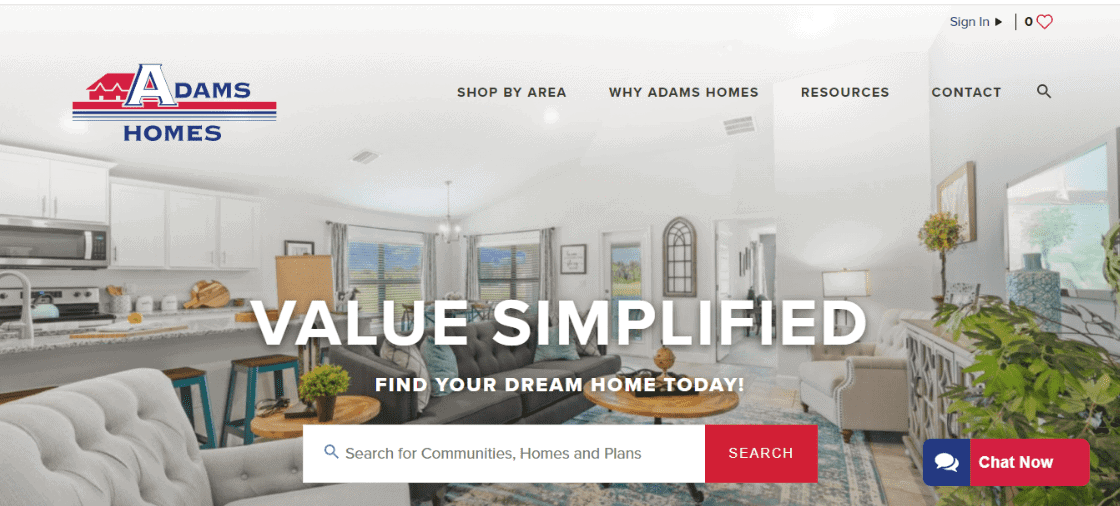 Adams Homes – landing page design