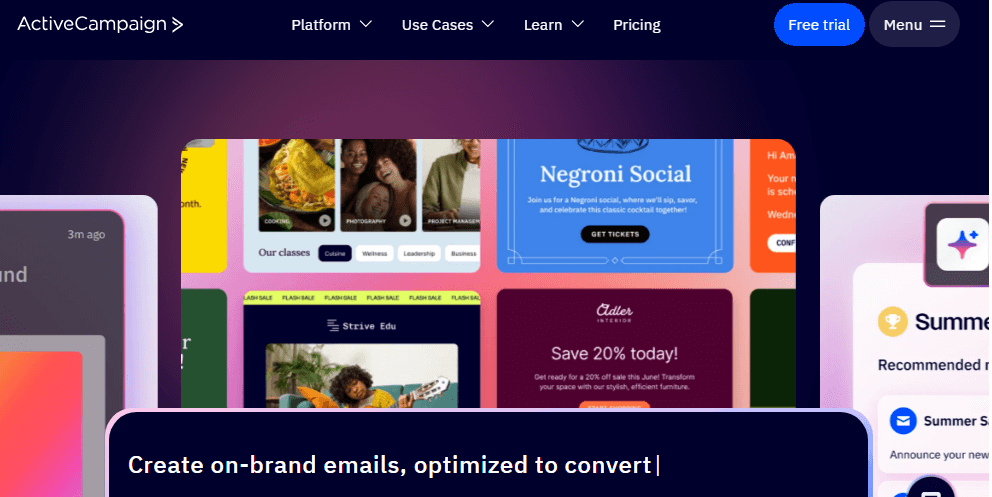 ActiveCampaign homepage screenshot.