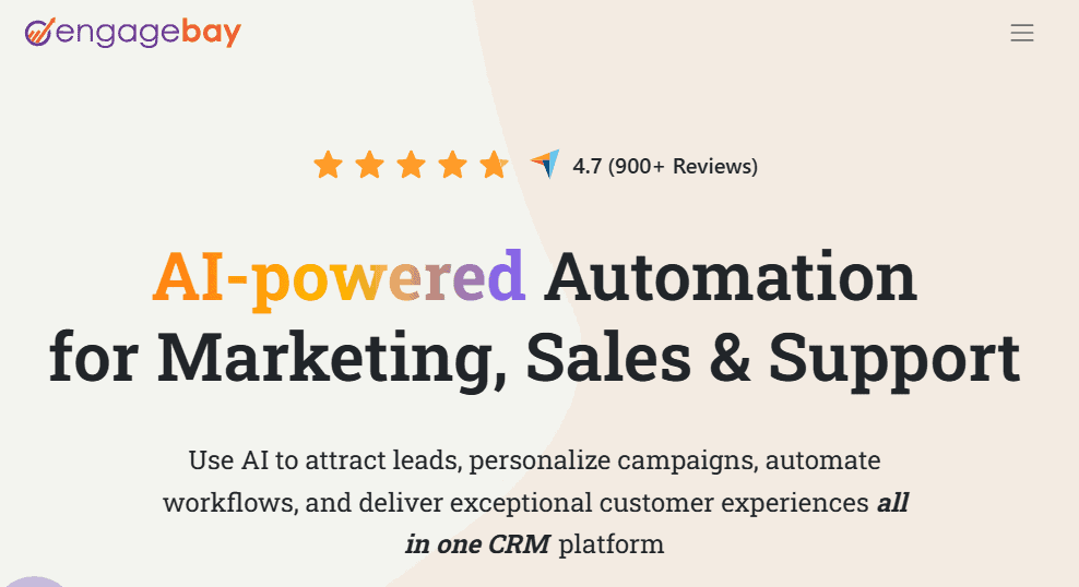 EngageBay homepage screenshot 2026