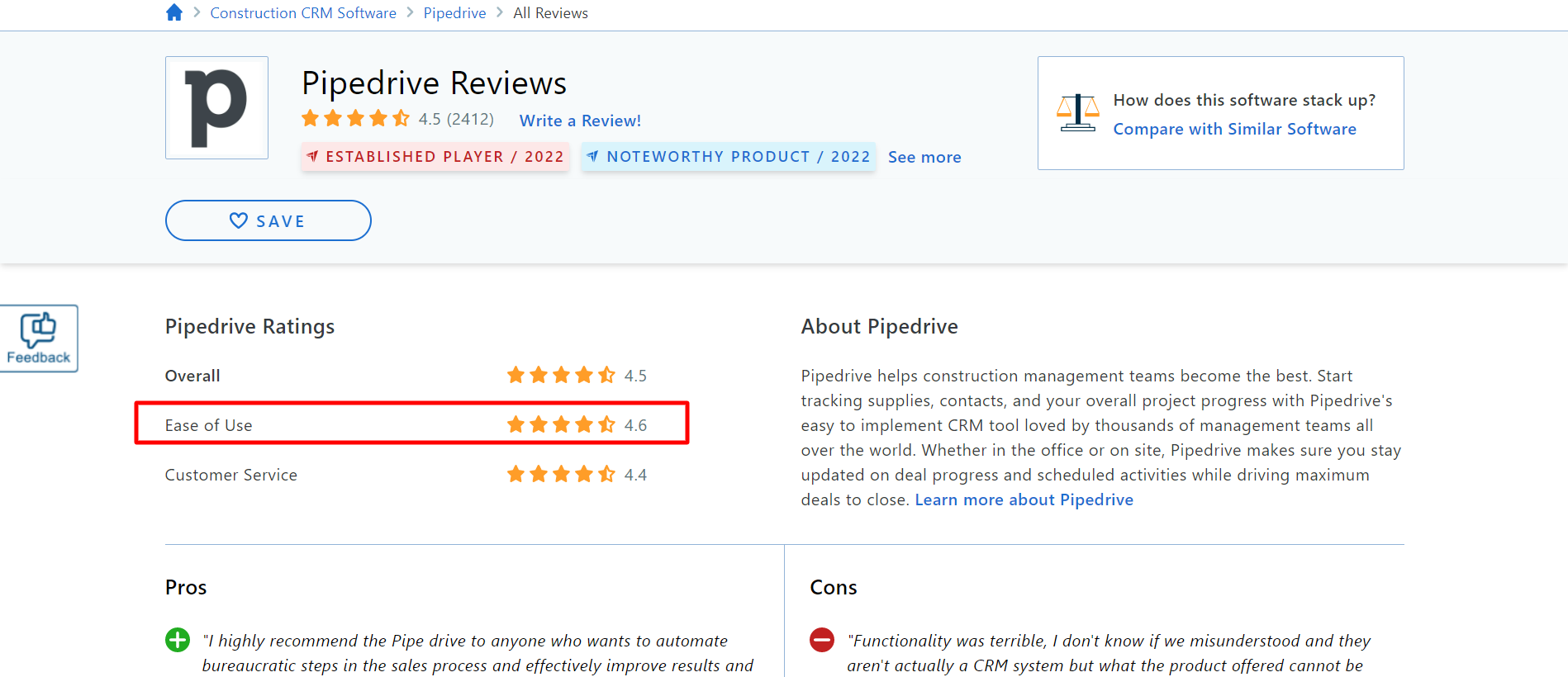 Pipedrive Reviews and ratings ease of use