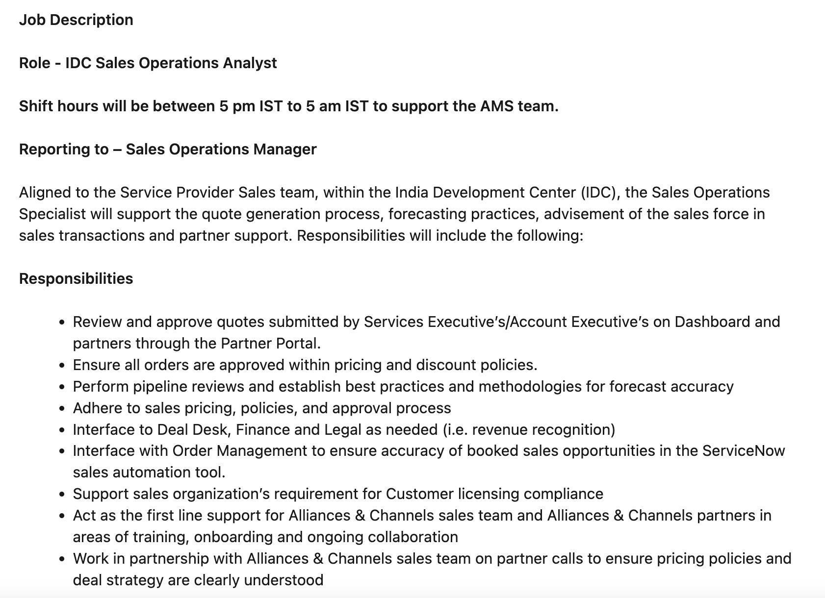 IDC Sales Operations Analyst