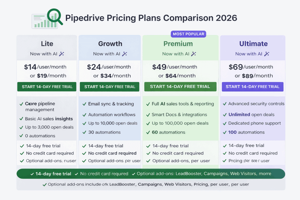 pipedrive pricing plans comparison 2026