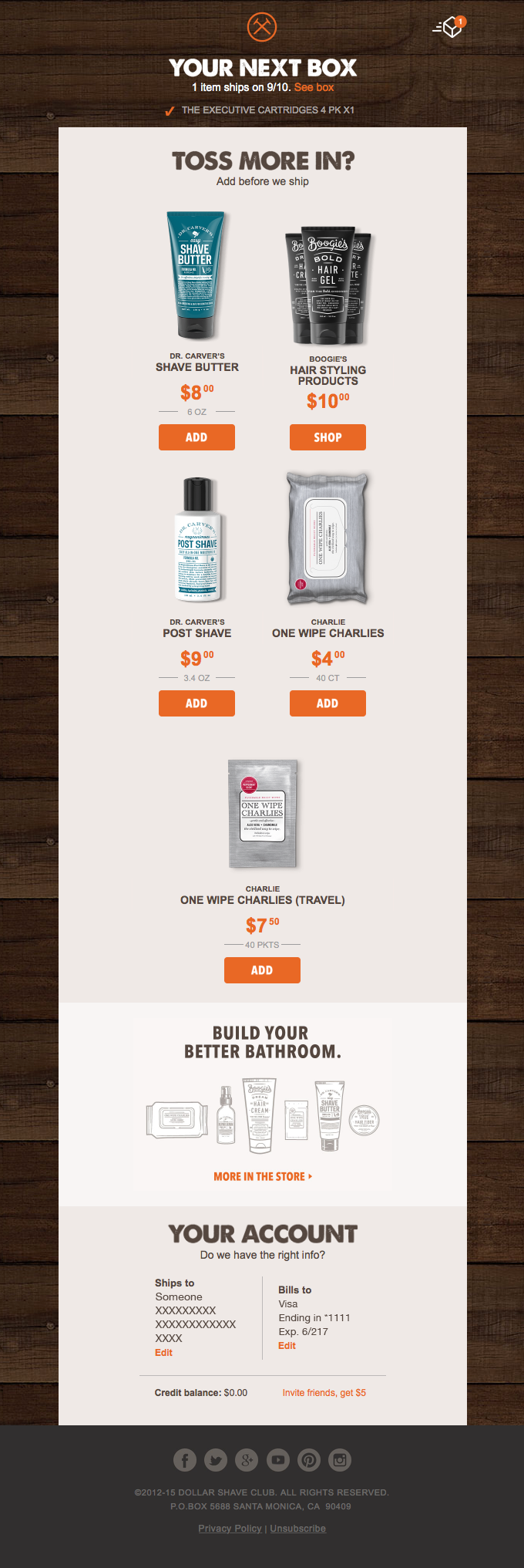 Cross-selling email automated by Dollar Shave Club