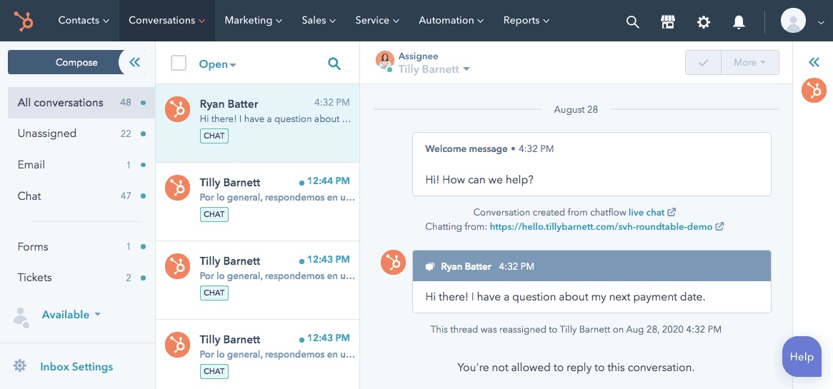 HubSpot service hub dashboard