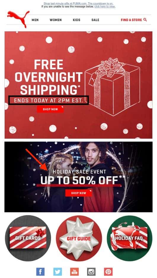 holiday marketing email from PUMA