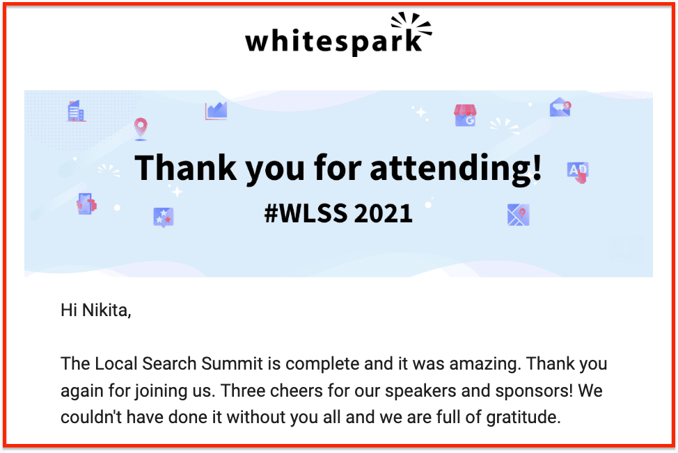 whitespark - Thank You Email for Attending an Event 