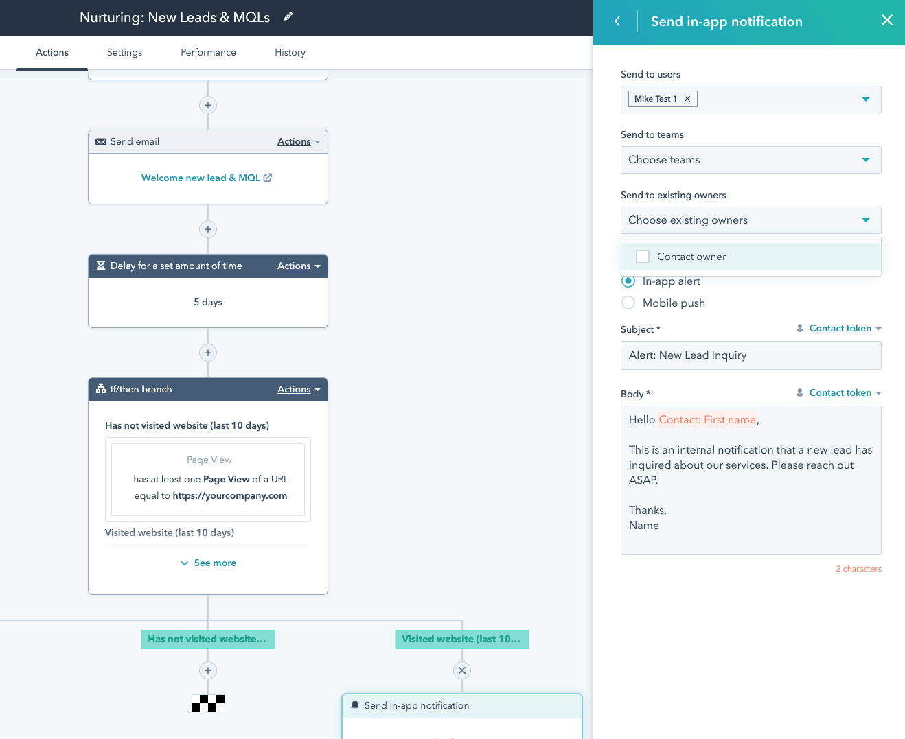 HubSpot email sequence dashboard