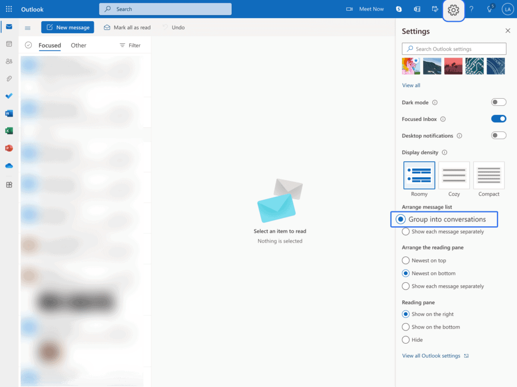 Email threads on Outlook web app