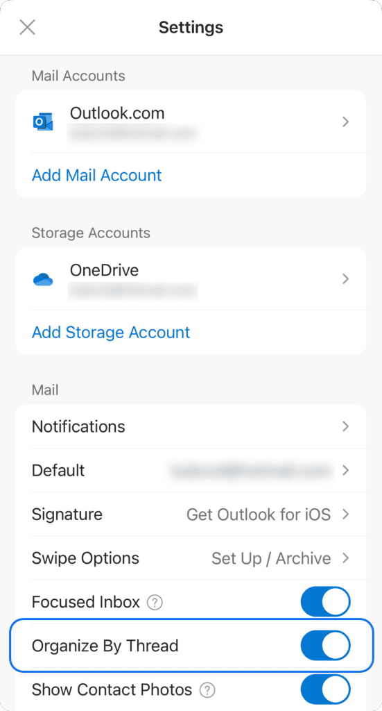 Email threads on Outlook mobile