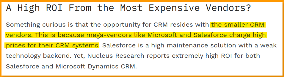 High ROI from expensive CRM is not probable