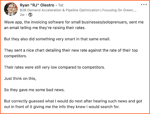 Ryan LinkedIn post