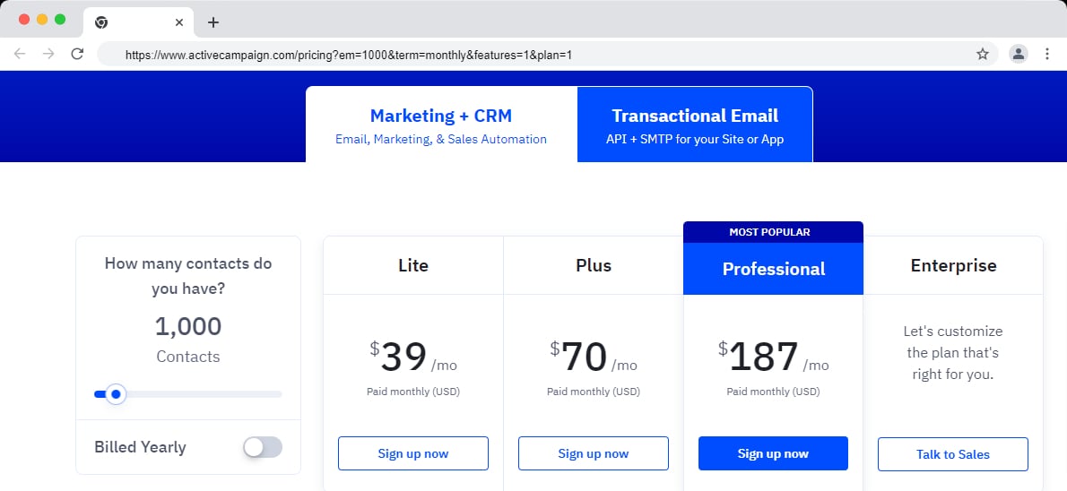 ActiveCampaign pricing plans