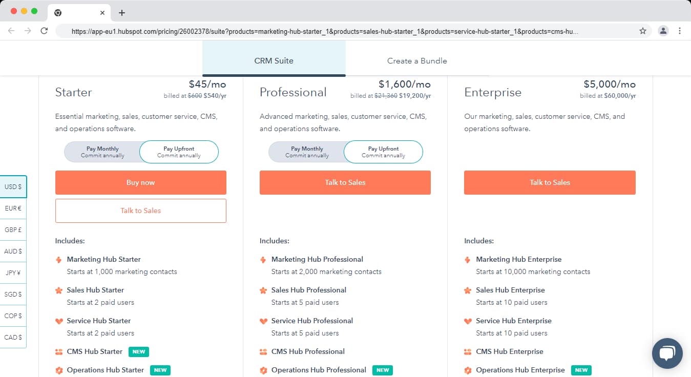 HubSpot CRM Suite Pricing