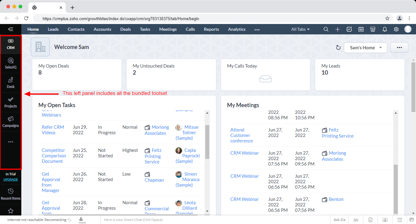 Zoho CRM Plus Dashboard