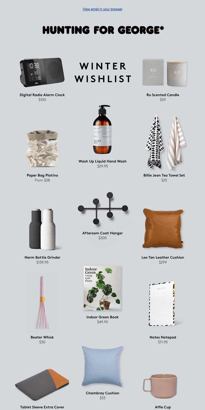 Hunting for george wishlist email