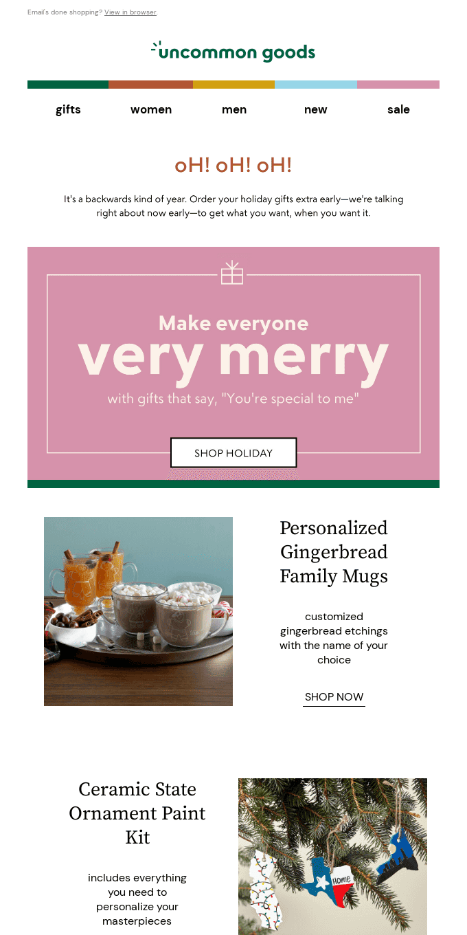 Uncommon goods email for Christmas