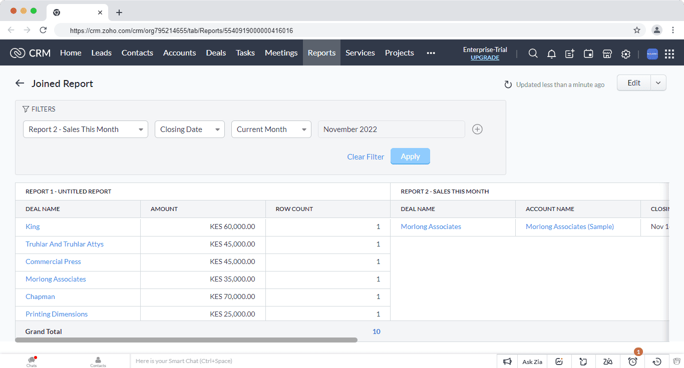 Joined reports in Zoho CRM