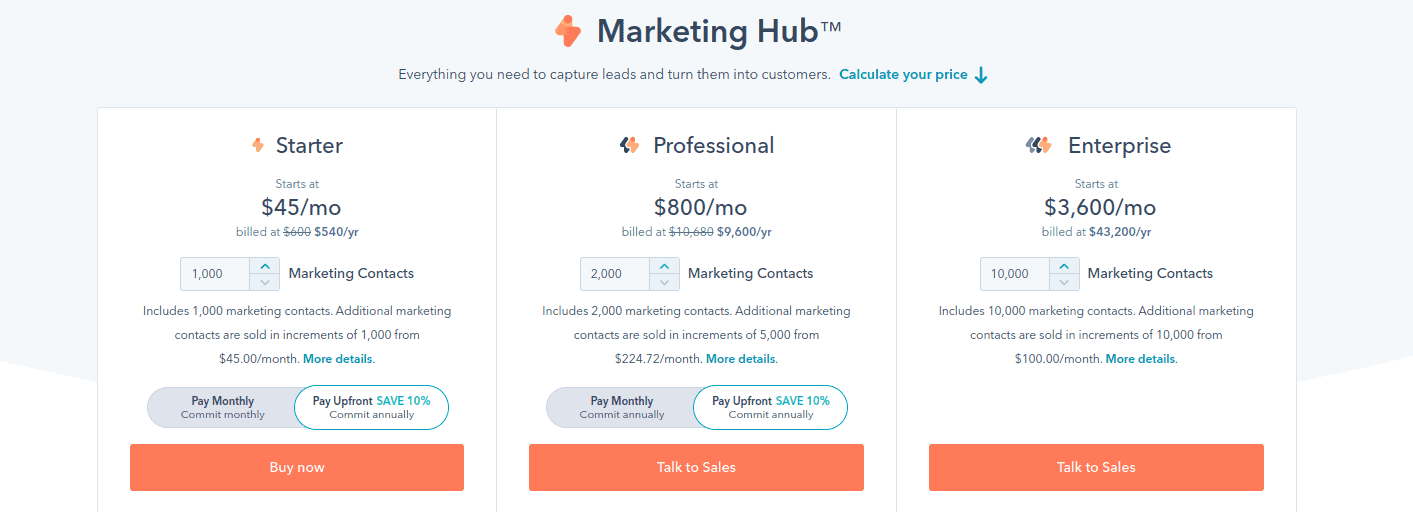 HubSpot Marketing Hub pricing