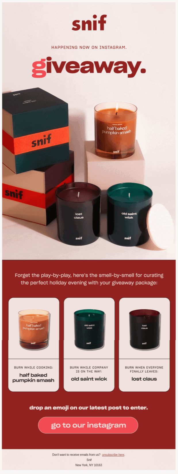 Snif giveaway holiday newsletter