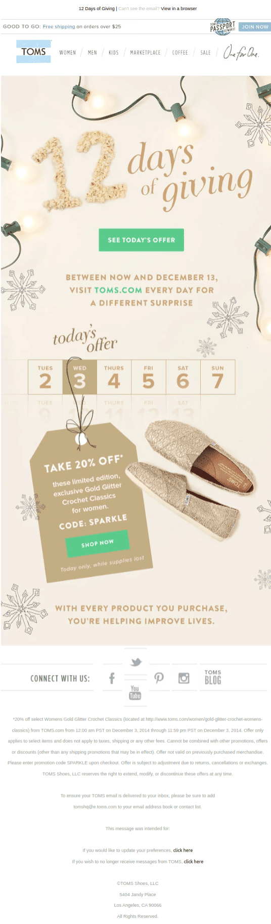 Toms 12 Days of Giving email