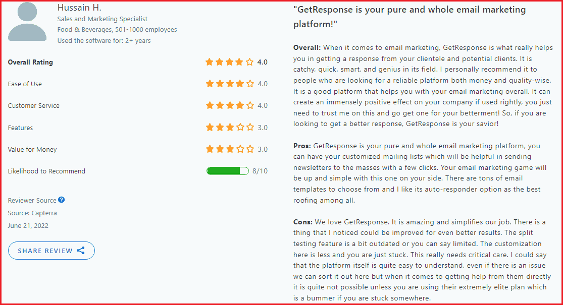 GetResponse user Review