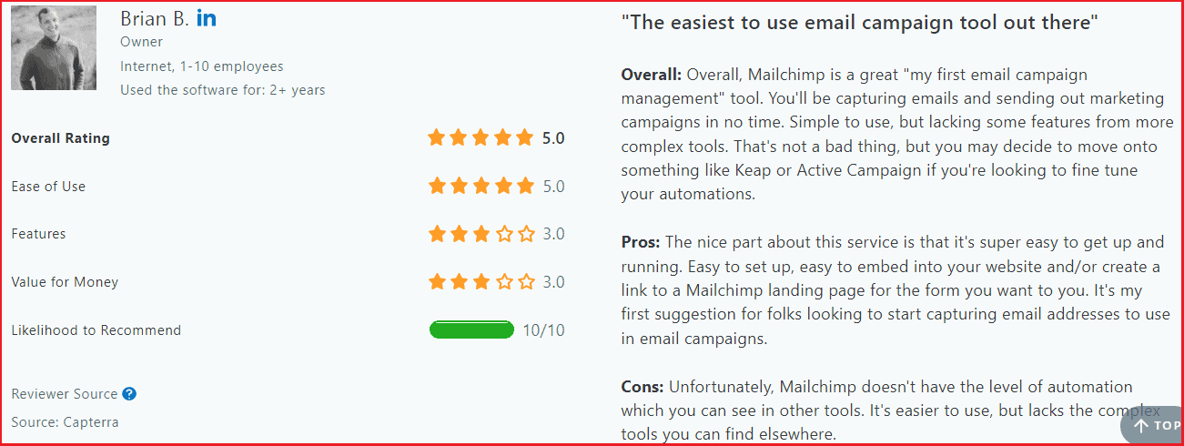 MailChimp user review screenshot