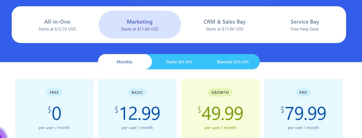 EngageBay Marketing Bay pricing