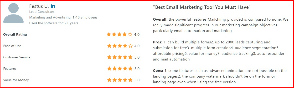 MailChimp capterra reviews