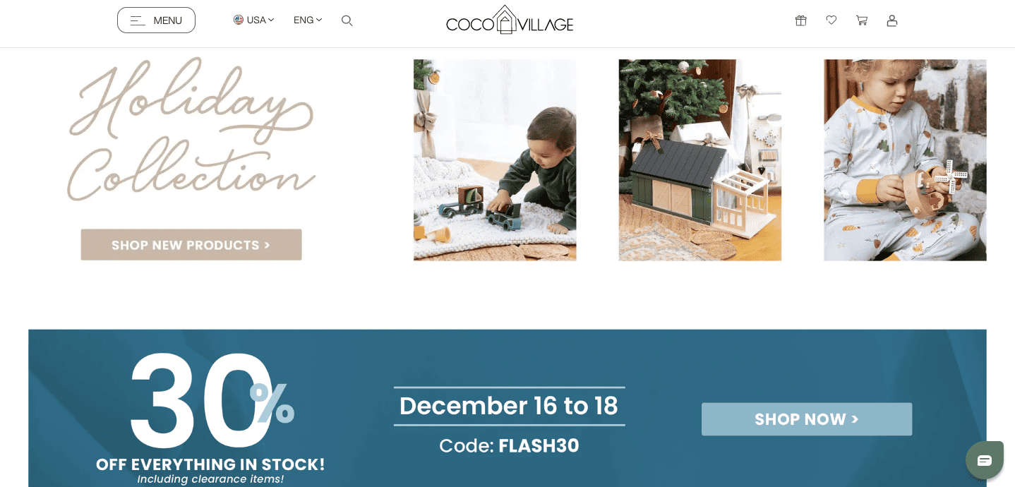 Coco Village eCommerce landing page example