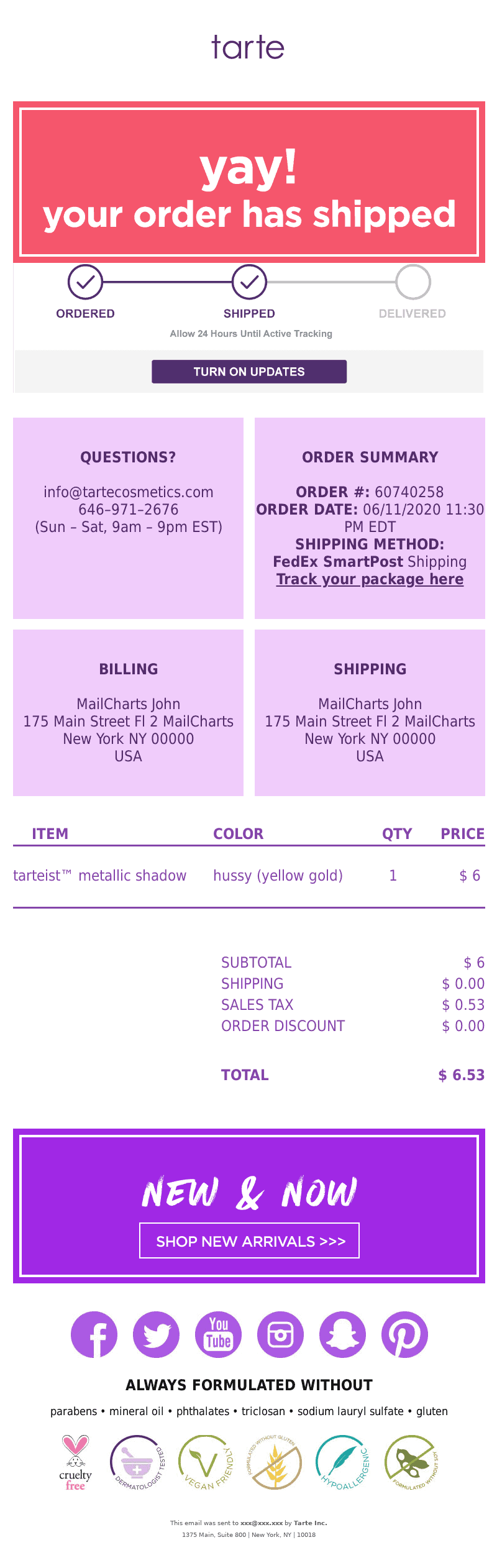 Shipping confirmation email example