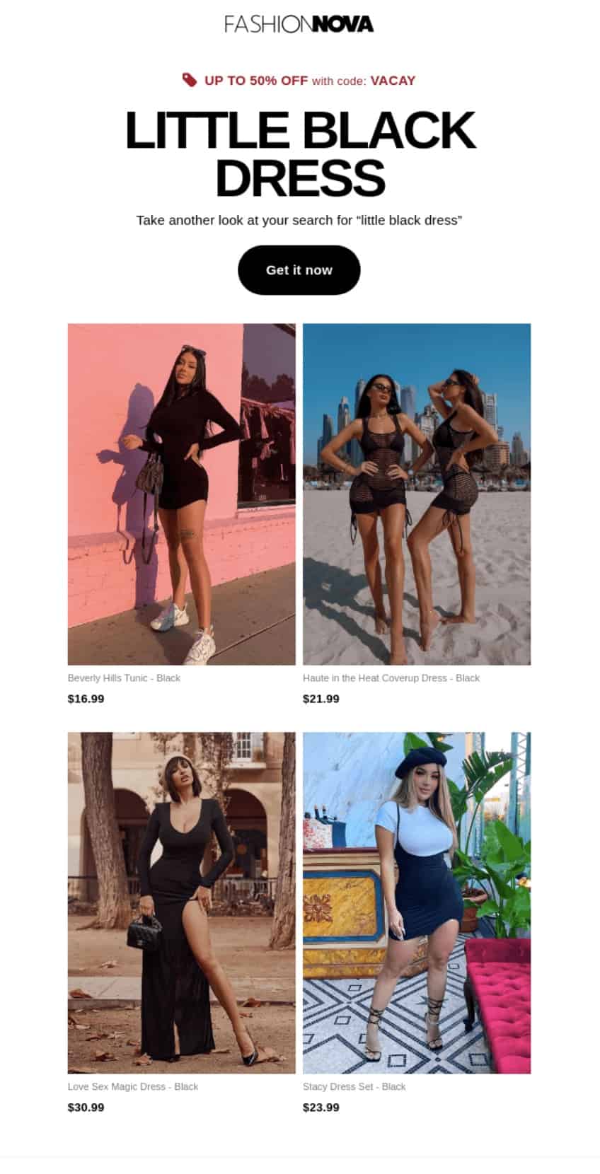 Fashion Nova upsell email example for eCommerce