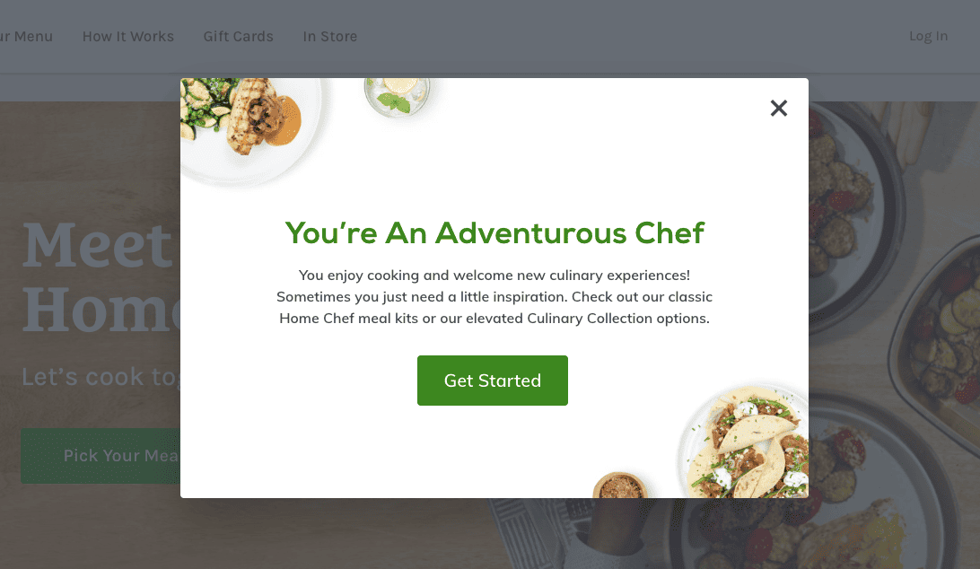 Home Chef quiz eCommerce landing page example