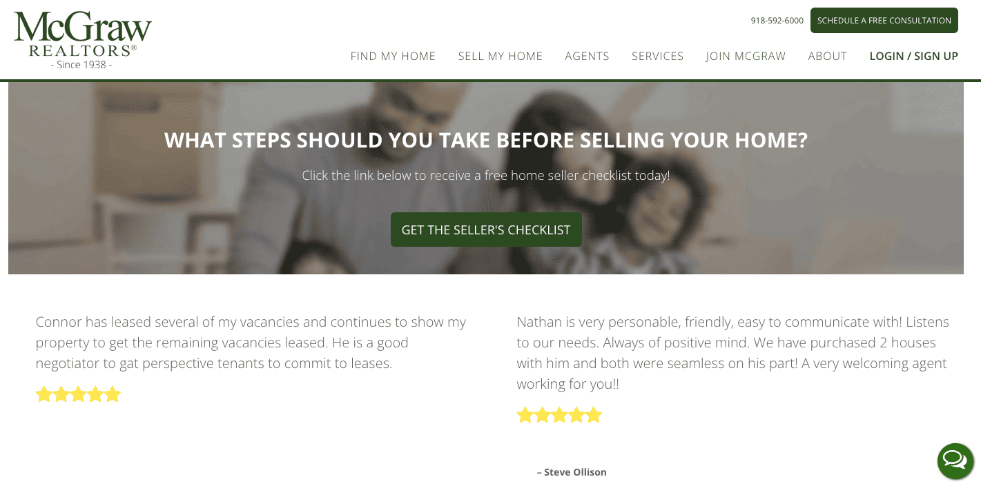 real estate landing page example from McGraw Realtors